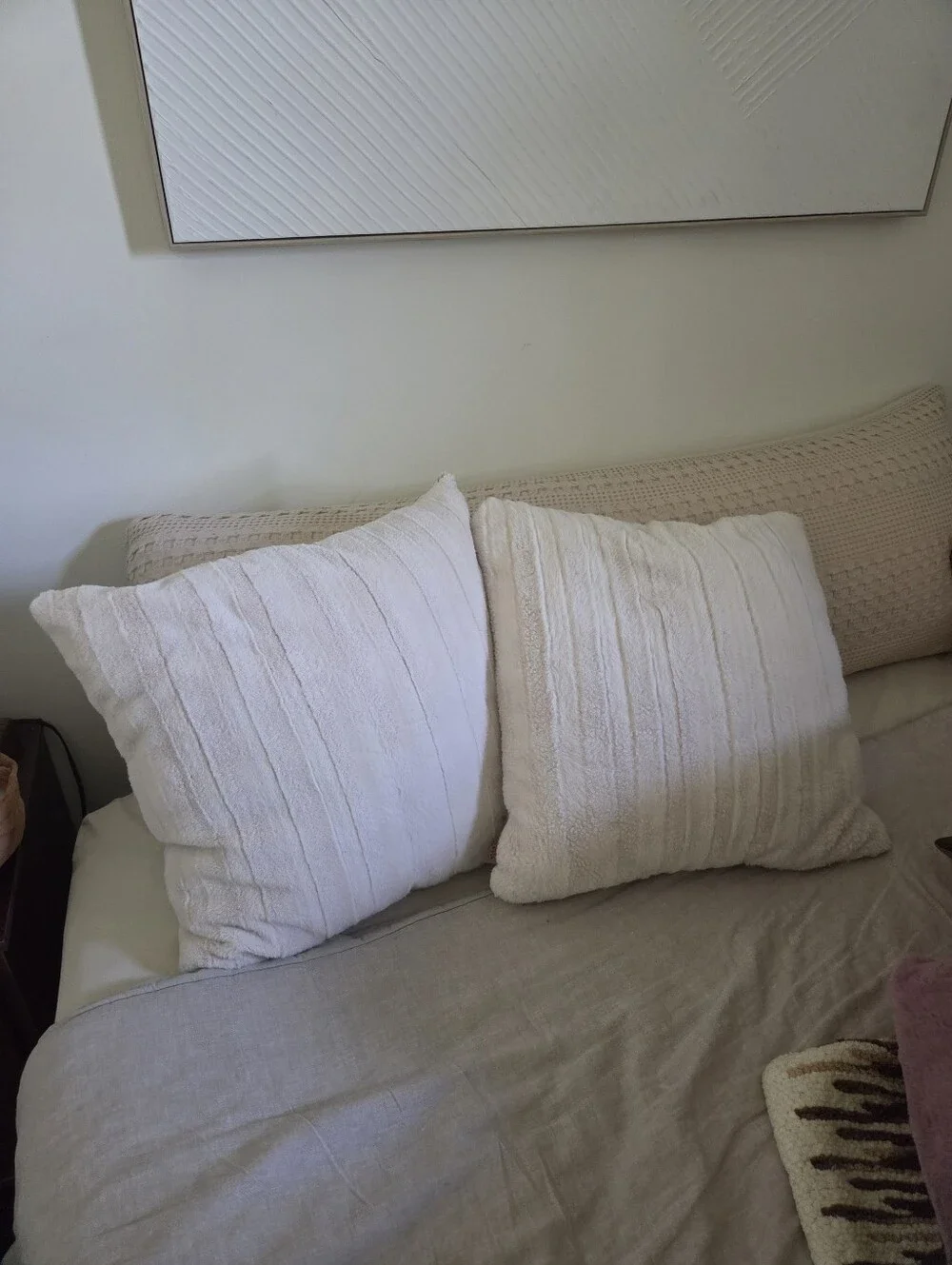 Koolaburra by UGG Faux Fur Pillow Covers - Cream/Ivory Textured Stripe - Set of